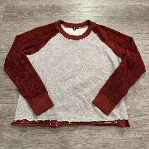 James‎ Perse Top Womens 0 Color Block Gray Red Long Sleeve Casual Minimalist - Picture 1 of 8